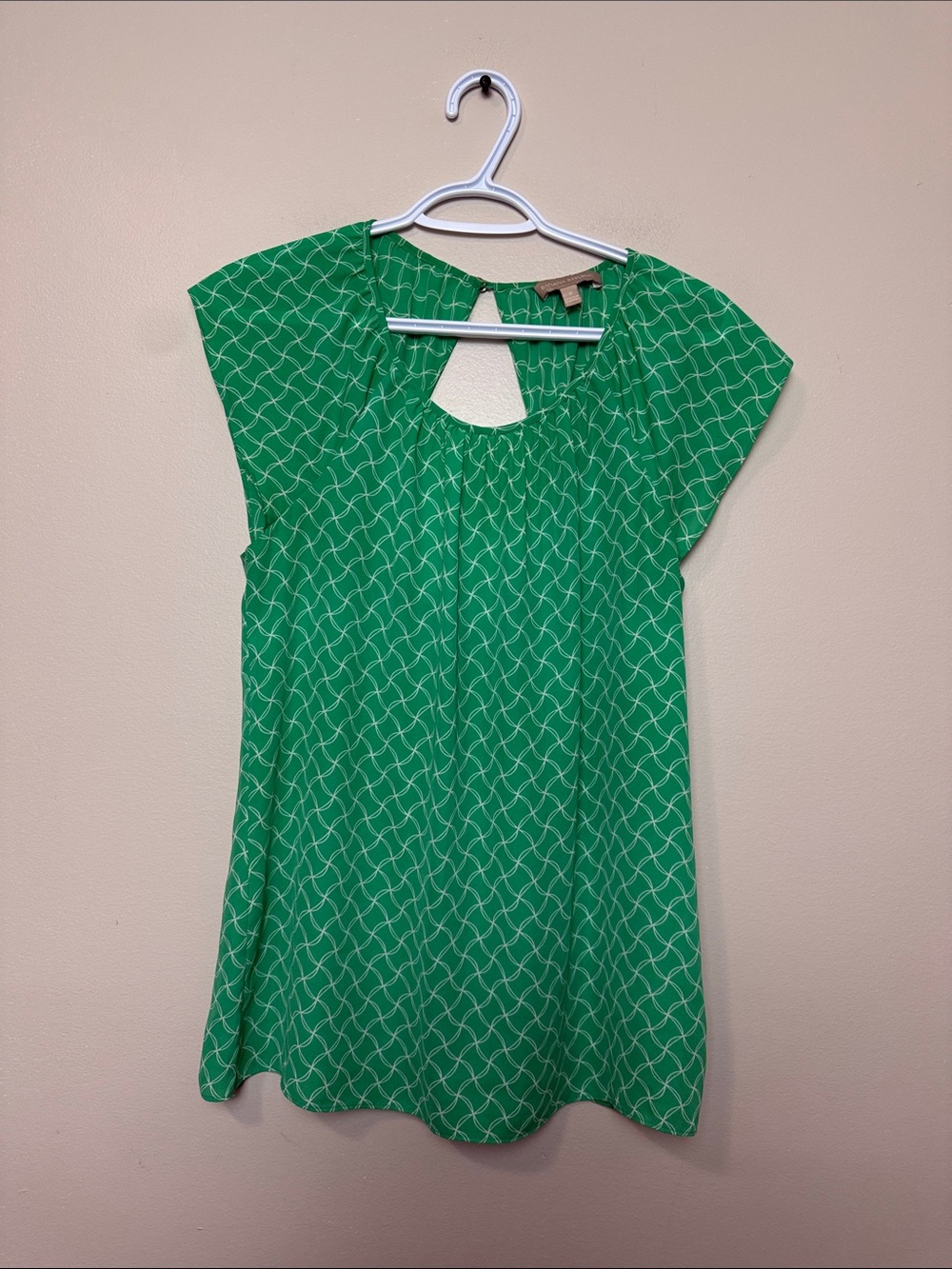Banana Republic Green Patterned Keyhole Cap-Sleeve Tunic Top size 8